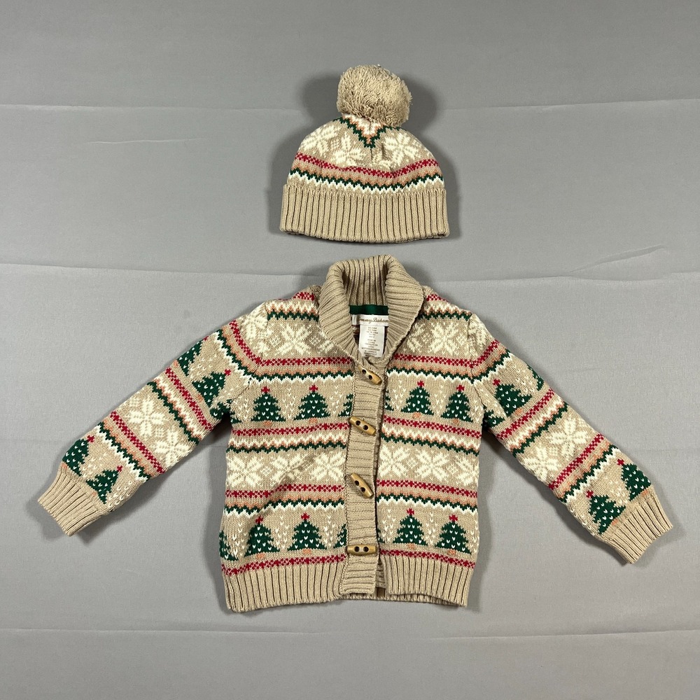 Tommy Bahama Christmas Cardigan Sweater & Hat Set Boys 24M Multicolor Fair Isle